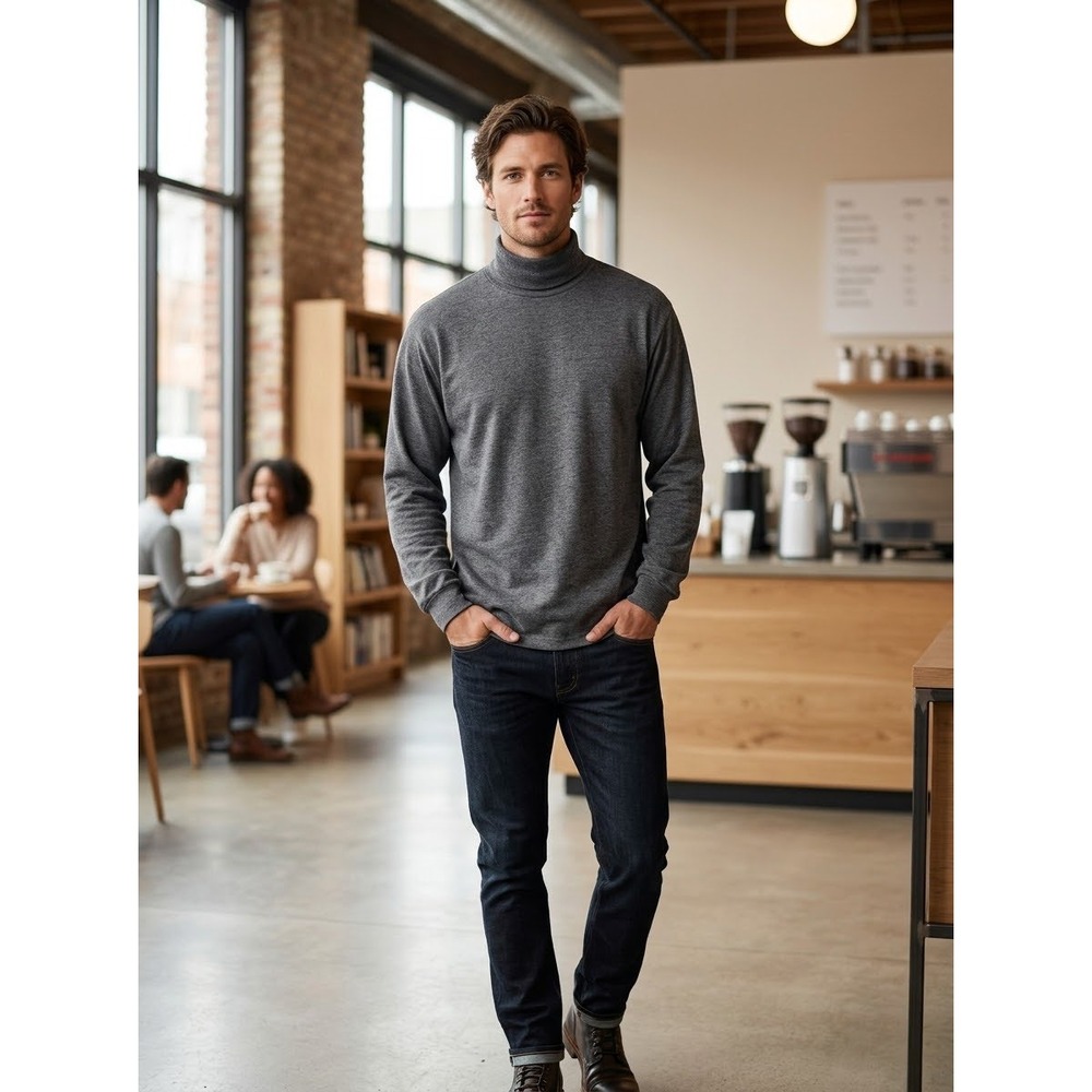 Casual Knit Puritan Charcoal Gray Cotton Blend Turtleneck